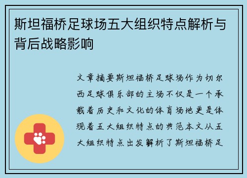 斯坦福桥足球场五大组织特点解析与背后战略影响